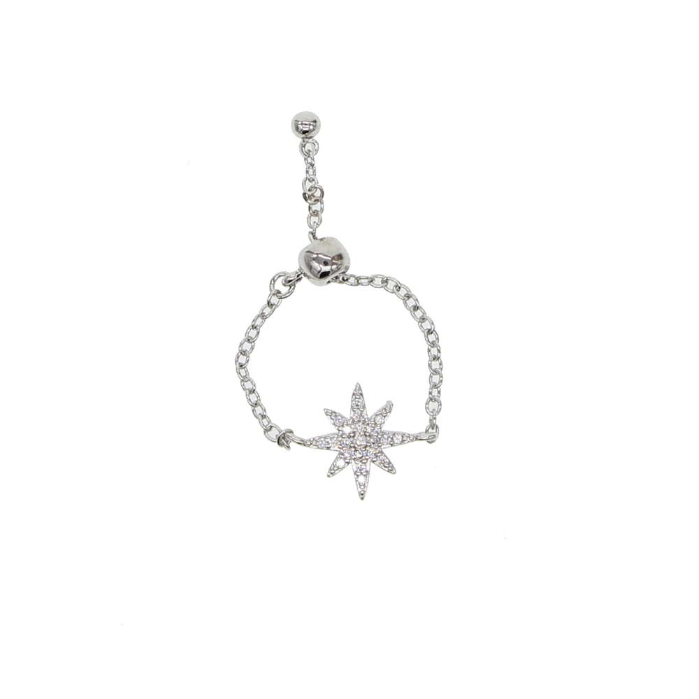 micro pave cz sparking bling star north star charm adjust chain band fashion trendy women rings