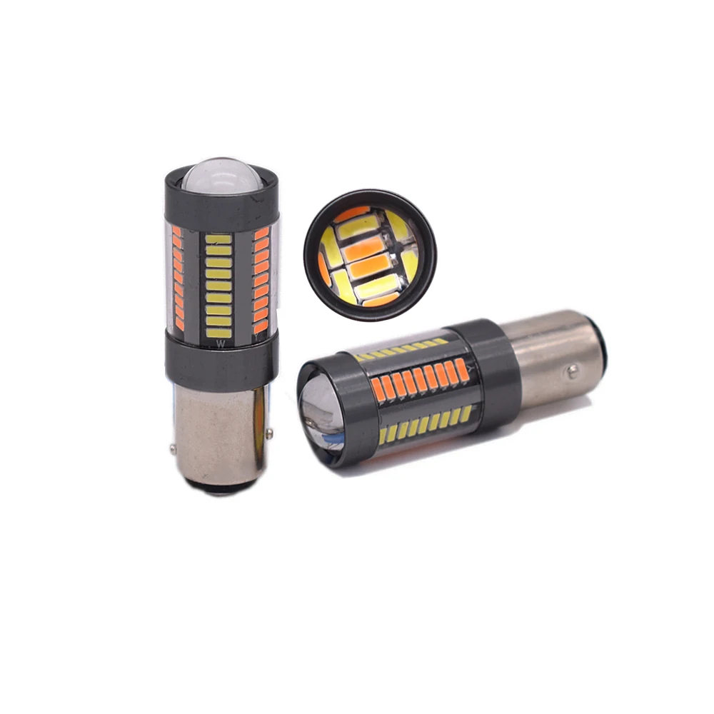 

2PCS P21 5W 1157 BAY15D 4014 66 SMD Switchback White/Amber Turn Signal Light Tail Brake Reverse Lamp 12V Dual Color Car Styling