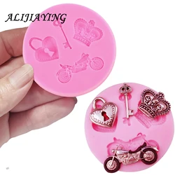 1Pcs Love lock key motorcycle fondant silicone mold for cake decorating tools cooking Sugarcraft Baking Accessories D0437