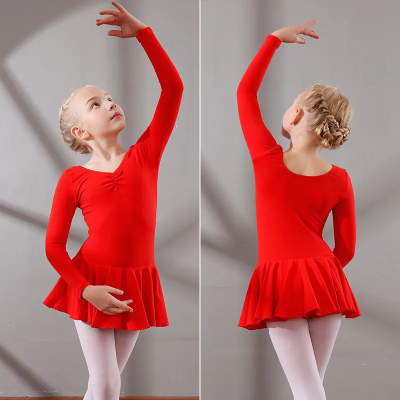 Girls Ballet Dancing Dress Long Sleeve V Neck Dancing Costumes Students Dance Garment Leotards for Girls Baby Leotard D0791