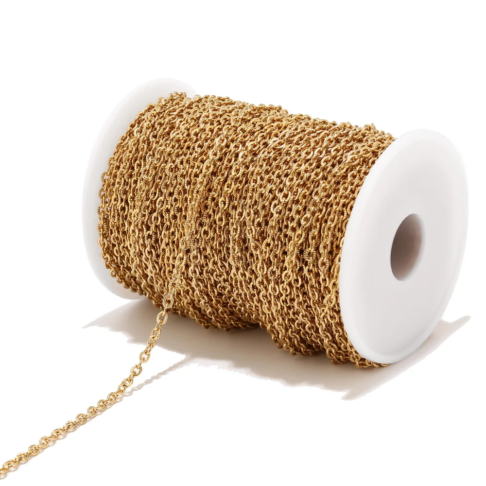 1 meters 3mm Gold Stainless Steel Flat Cable Link Chains Spool Jewelry Cross Chain Bulk for Necklace Bracelet  DIY Making
