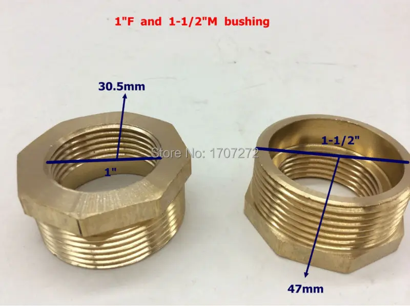 Acoplador de ajuste de buje hexagonal reductor de tubo de latón macho, 1 ''x 1 hembra-1/2'', buje de cobre, accesorio de latón