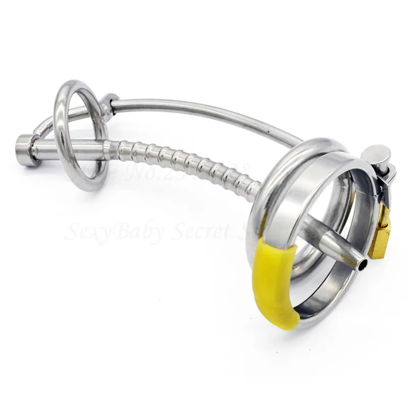 3 Ring 304 Stainless Steel Male Chastity Device with Catheter Cock Cage,Penis Ring,Penis Lock,Chastity Belt Sex Toys for Men