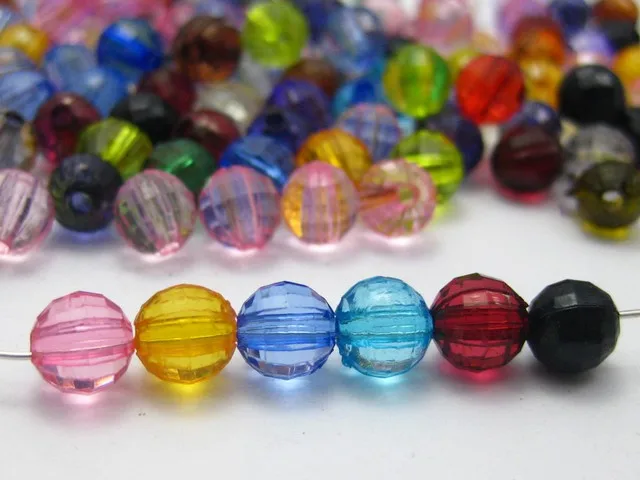 500 Mixed Colour Transparent Acrylic Faceted Round Beads 6mm Disco Ball Spacer Beads