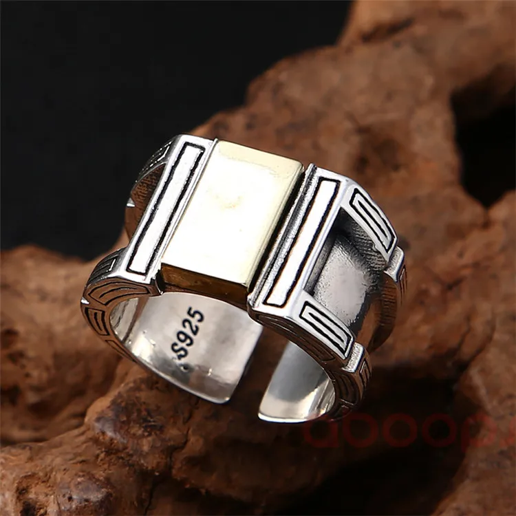 Bicolor 925 Sterling Silber Offenen Ring für Männer Jungen, Öffnen und Einstellbar, Freies Verschiffen