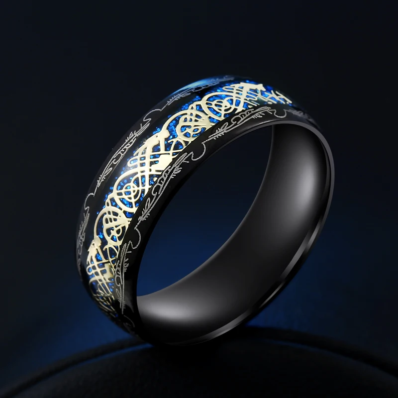 Beier 316L Stainless Steel Viking Runes Golden Dragon Man\'s Ring Blu-ray Simple Fashion High Quality Jewelry LLBR-R050R