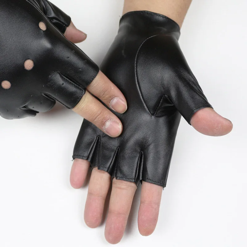 Men\'s dancing hip-hop Night Club Couples Stage Show gloves Gothic Punk Rock Show PU Leather Half finger Fitness Driver Glove L56