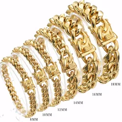 New Arrival 8/10/12/14/16/18mm 316L Stainless Steel Miami Curb Cuban Link Chain Gold Color Bracelet Mens Link jewelry Bangles