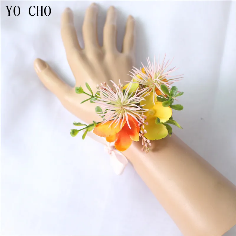 HÌNH CHO Nhựa Bồ Công Anh Cổ Tay Corsages Phù Dâu Lụa Hoa Tay Nhân Tạo Cô Dâu Cưới Boutonnieres Hứa Bestman Hoa