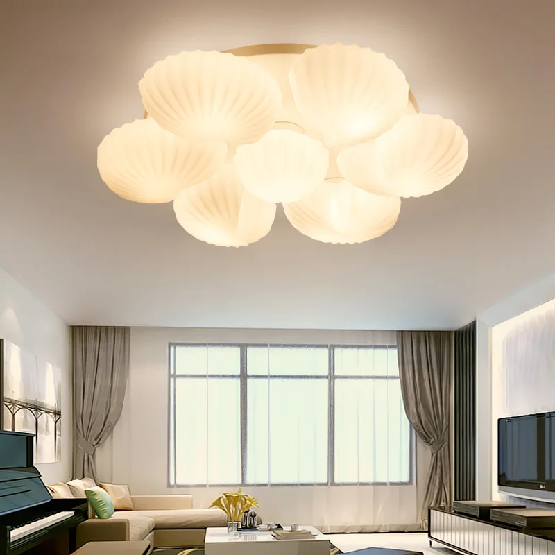 Mediterranean Conch Shell Glass Lampshade Ceiling Lamp for Living Room lamparas de techo abajur led living room ceiling light