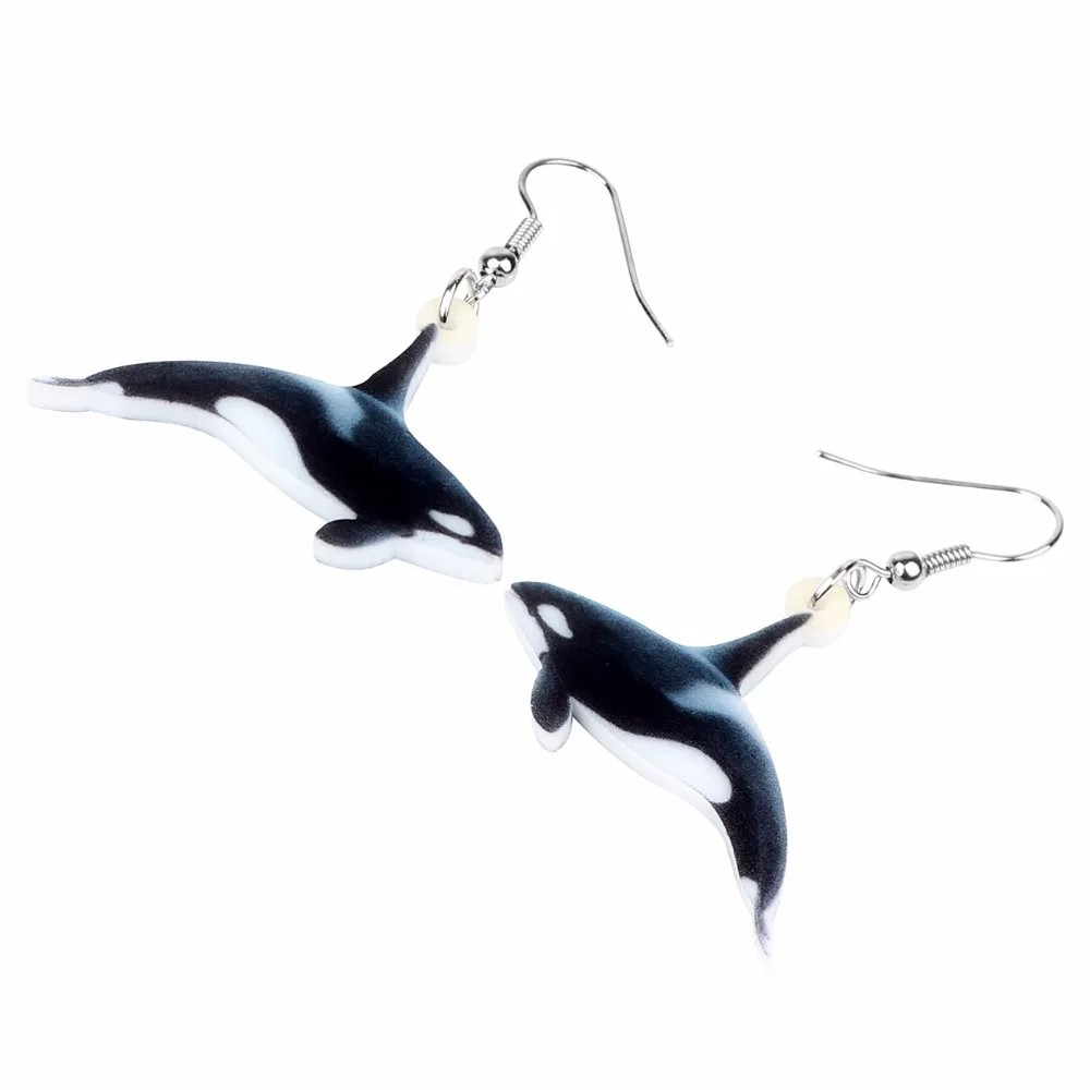 Bonsny Acrylic Ocean Killer Whale Earrings Big Long Dangle Drop Animal Whale Jewelry For Women Girls Gifts Accessories Bijoux