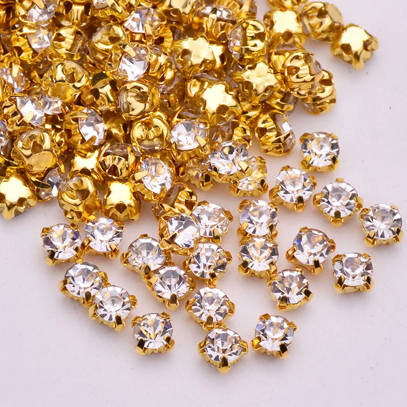 JUNAO SS12 1440pcs Sewing Gold Color Claw Rhinestones Glass AB Crystals Stones Sew On Flatback Strass For Clothes Dress Crafts