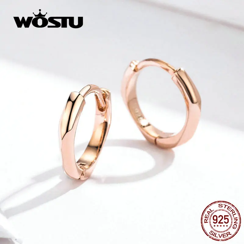 WOSTU Rose Gold Hoop Earrings 925 Sterling Silver Small Hoop Earrings For Women Wedding Original Silver 925 Jewelry CTE119