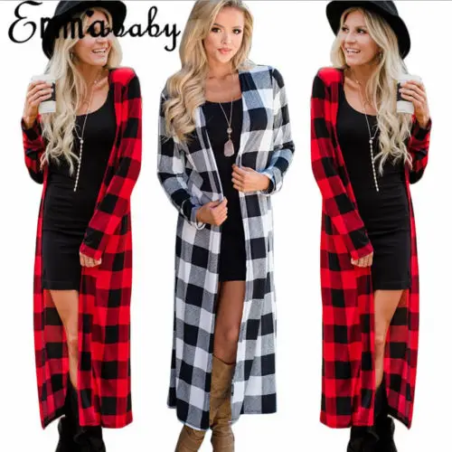 Hirigin Nieuwste Vrouwen Lange Mouwen Waterval Vest Trench Lange Jas Stofdoek Fashion Lady Winter Warm Slim Plaid Pak