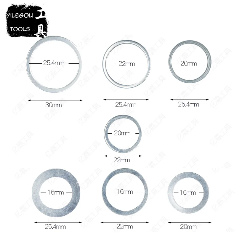 7 sztuk 30mm do 25.4mm brzeszczoty do pił konwertuj pierścień 25.4mm do 20.0mm pierścień przełączający do piły tarczowe 20mm-16mm. Grubość 1.2mm