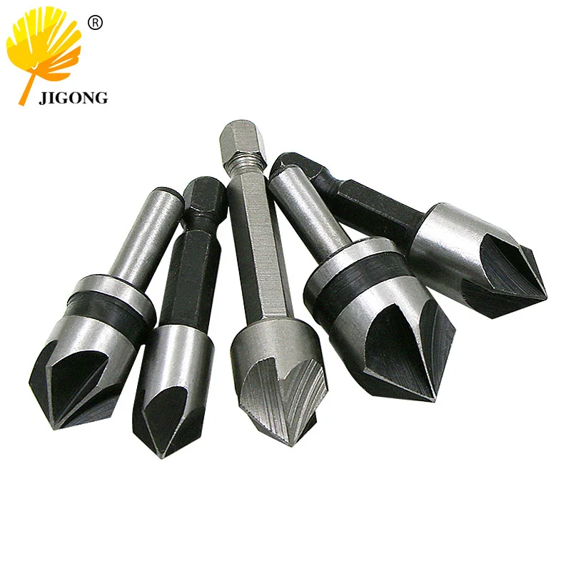 5Pc Industrial Countersink เจาะชุด5ขลุ่ยอ่างล้างจานเจาะไม้โลหะทำงาน Chamfer Chamfering Cutter