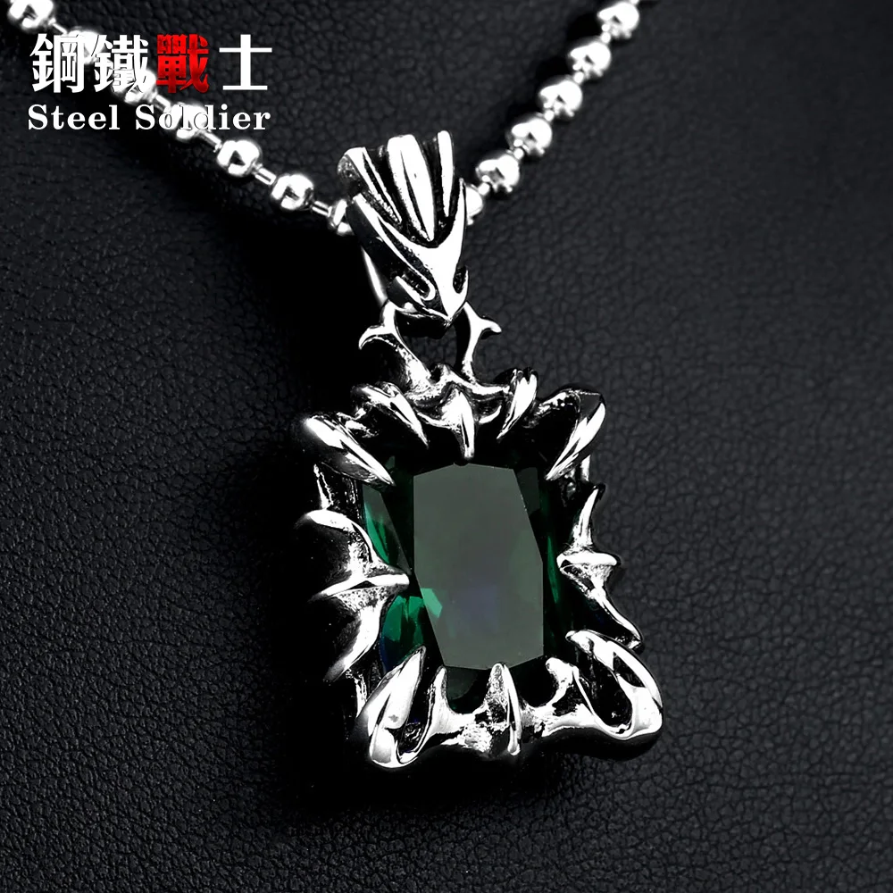 steel soldier stainless steel Retro classic style blue green stone pendant necklace men women fashion party Simplicity jewelry