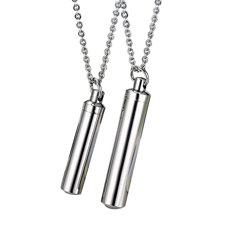 Men Woman Capsule Pendant Necklace in Open Cylindrical Pendants Stainless Steel Remembrance Jewelry Pill Filler Kit with funnel