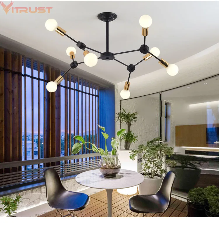 Nordic Chandeliers Lighting luchters Modern Black Lamps led lustres para sala Hanging Lights DNA Fixtture Living Dining Bedroom