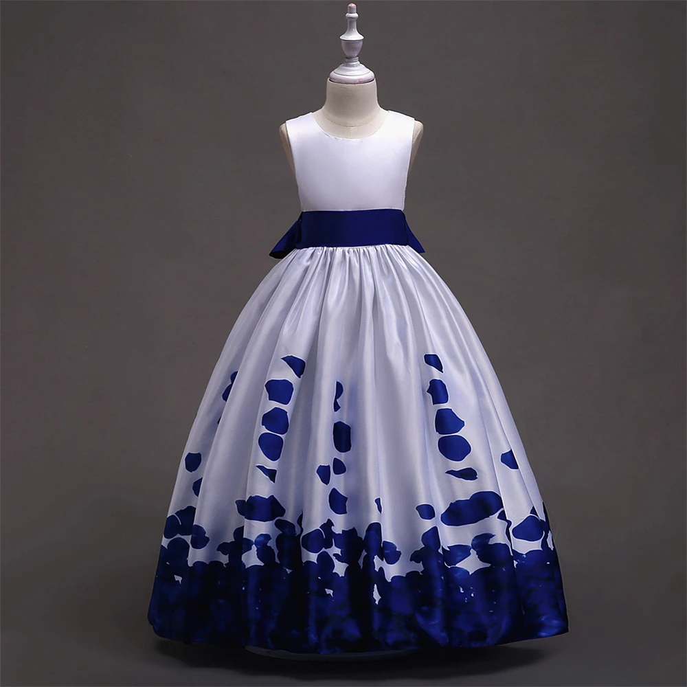 Children Elegant Wedding Costume for Girls Embroidery Princess Ball Gown Big Girls Bow Sleeveless Robe Fille Children Vestidos