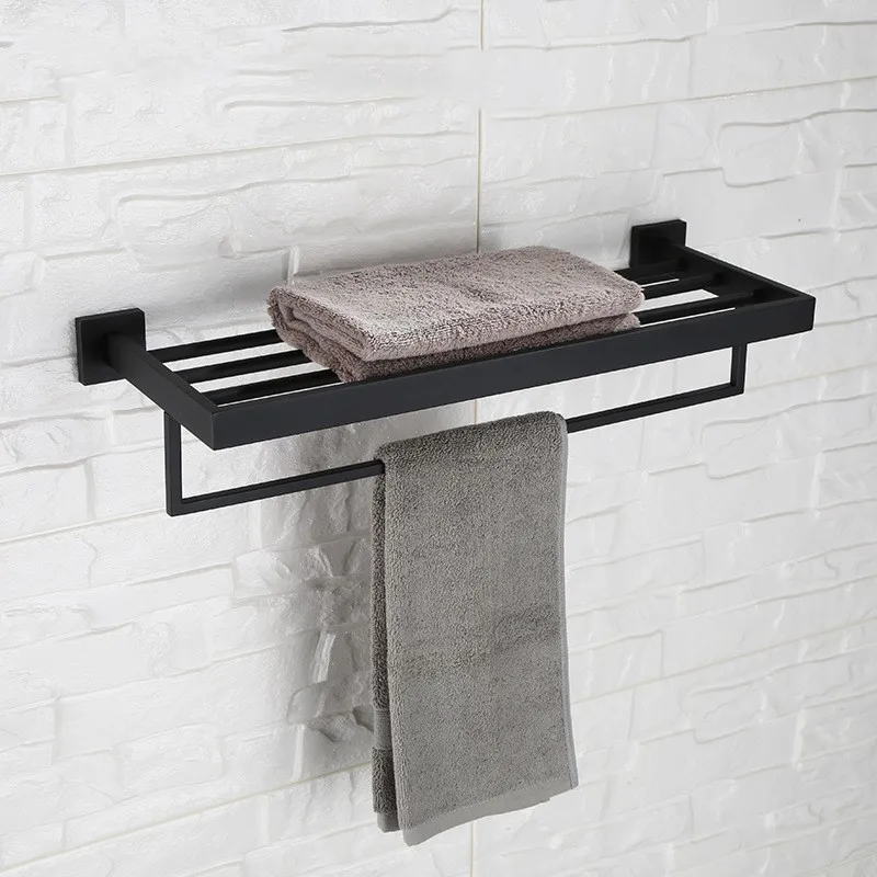 Black Finish Unique design bathroom shelf 220*128*600mm Towel rack Towel bar Wall mounted stainless steel