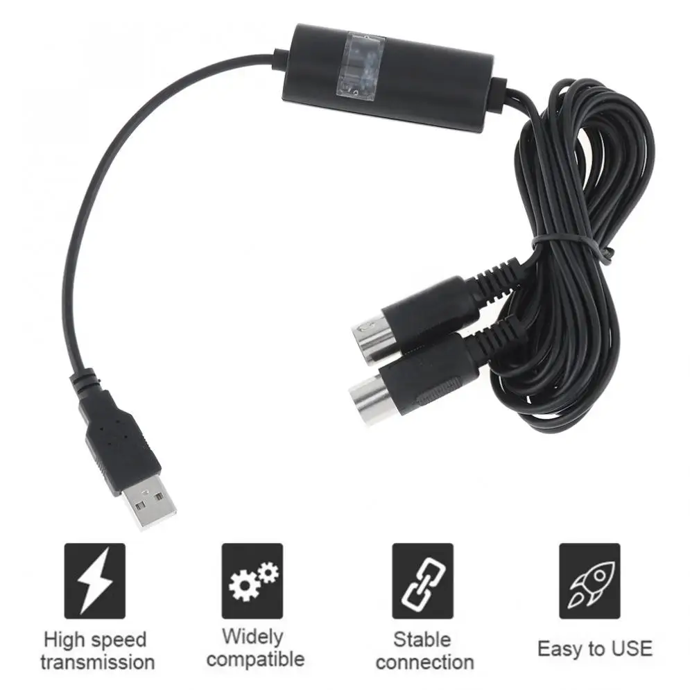 2 Meters USB to MIDI Cable Electric Piano Drum Guitar Music Compile Interface Adapter Cable Converter Support Mac OS and Windows