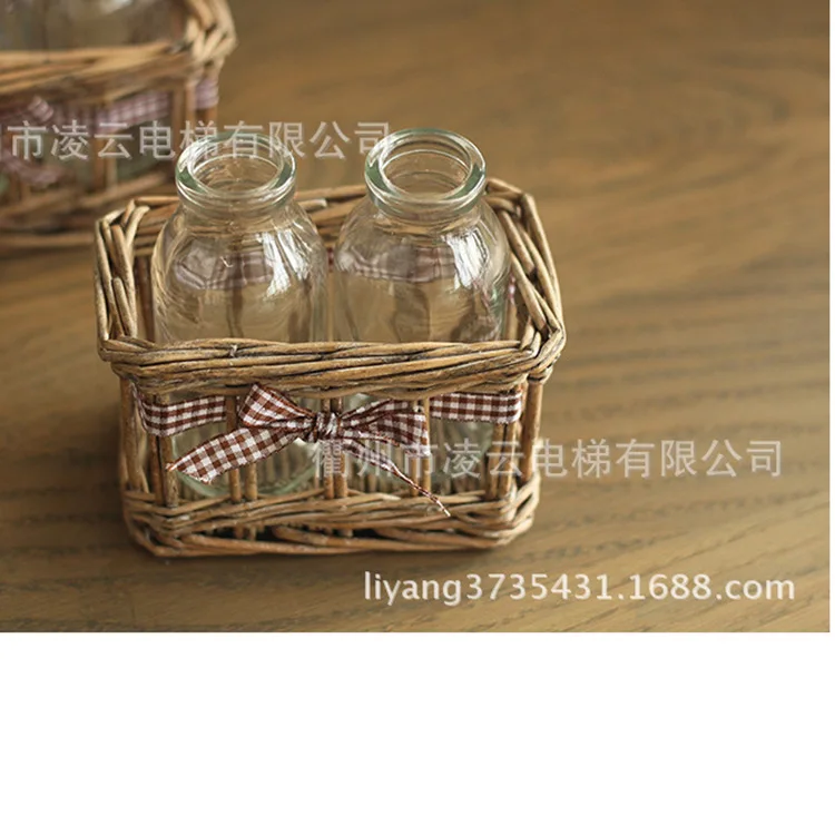 American country retro nostalgia rattan cane bottles glass vase home decoration 2 sets wholesale