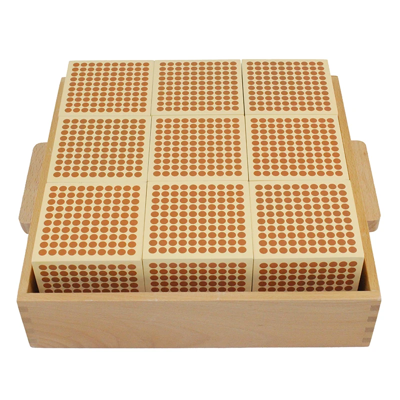 Montessori Mathematics Toys Learning Eucation Wooden Toys For Children 9 Wooden Thousand Cubes With Tray