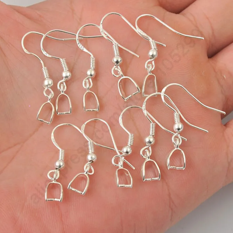 Wholesale Handmade 100pcs 925 Sterling Silver Findings Pinch Bail Hook Earring Earwire DIY Jewelry Findings Free Ship