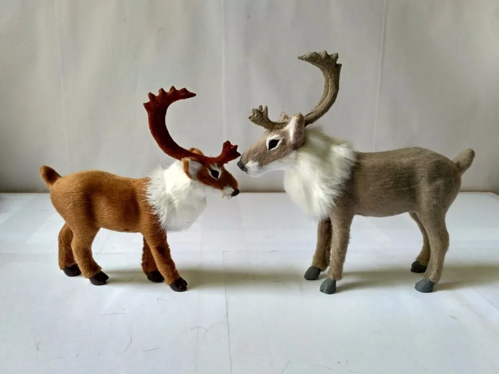 a pair of cute simulation reindeer models polyethylene & furs elk doll gift about 18cm, 15cm 1534
