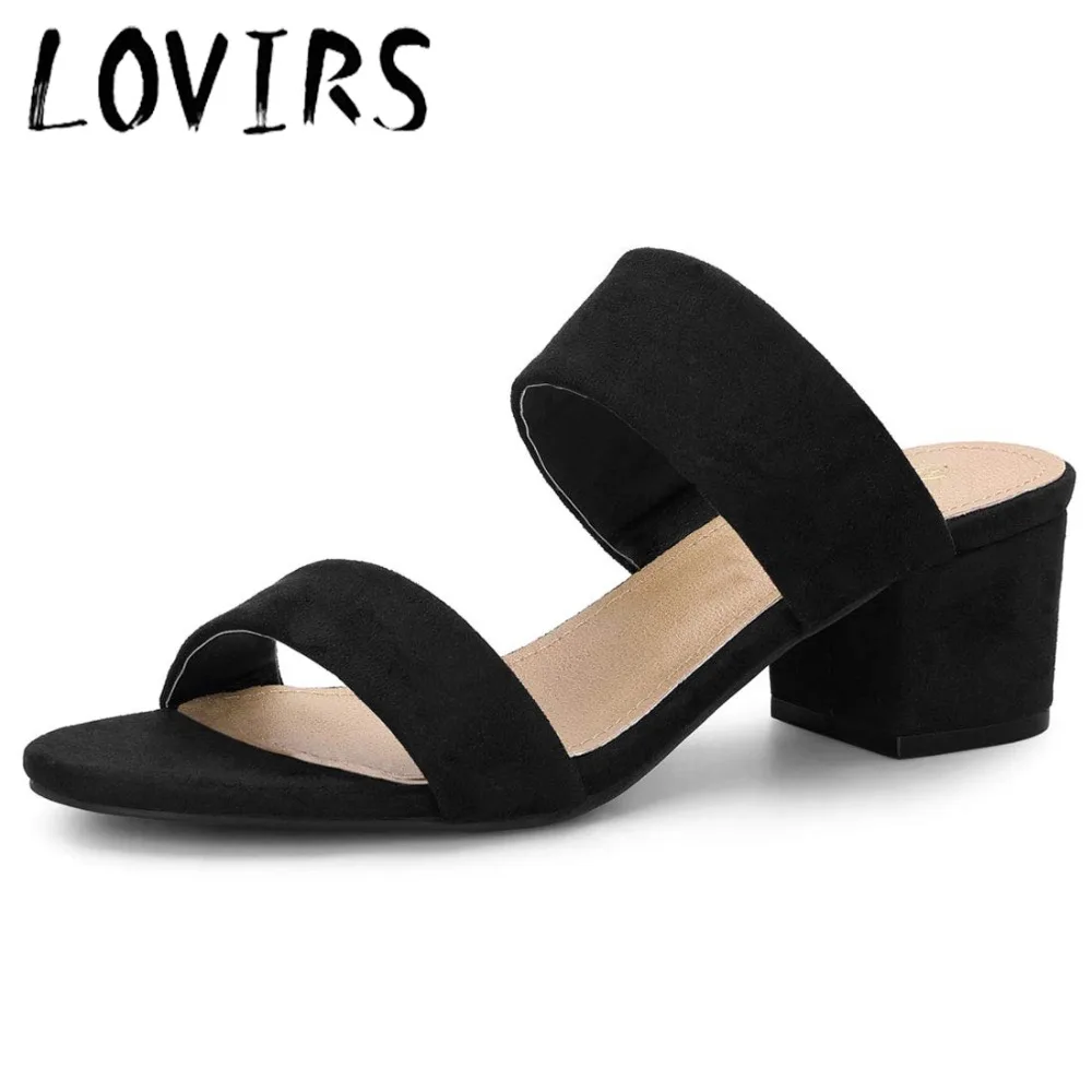 

LOVIRS Women Concise Fashion Two Straps Open Round Toe Slingback Sandals Medium Block Heel Slip On Slippers for Party Dress