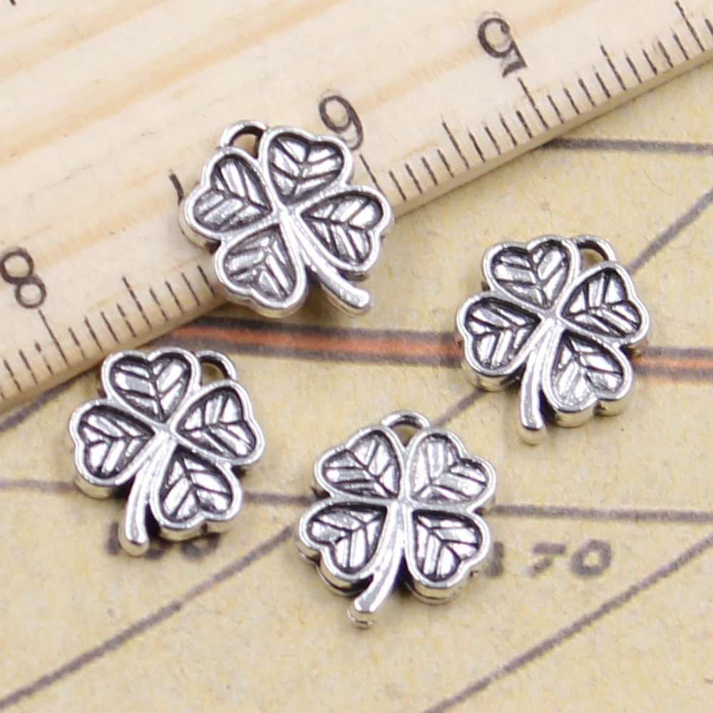 20pcs Charms Lucky Irish Four Leaf Clover 13x11mm Tibetan Silver Color Pendants Antique Jewelry Making DIY Handmade Craft