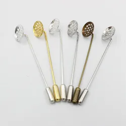 10pcs Gold Silver Plated Copper Long Brooch Safety Pins 12mm Blank Base Trays for DIY Lapel Dress Jewelry Making Brooches Base