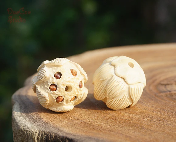 Natural Yellow Boxwood Hand Carved Lotus Seed Beads Tiny Charms Mala Japa Beads Bracelet Jewellry Findings DIY Accessories