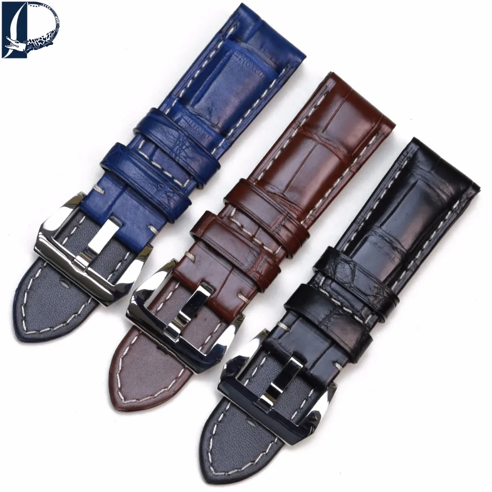 Pesno Suitable Panerai LUMINOR MAINA Alligator Leather Watch Band 24mm Black Brown Blue Men Watch Accessories with Buckle