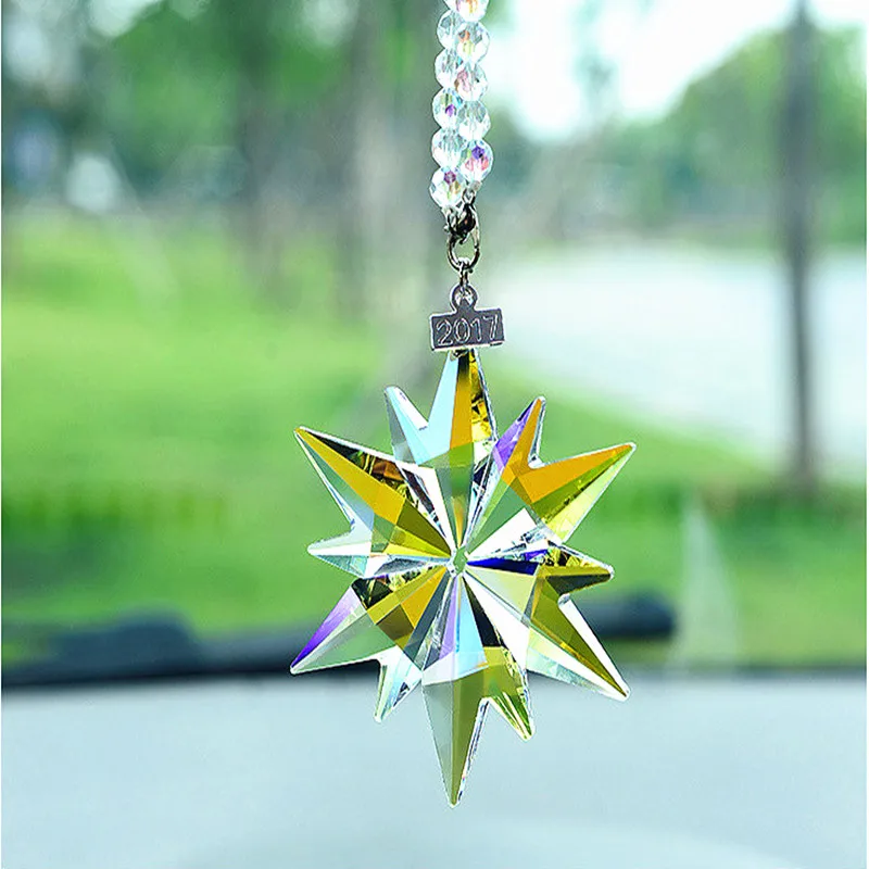 

DIY AB Color Christmas Snowflake Hanging Glass Pendants Crystal Suncatcher Prisms Chandelier Part Ornament Home Party Decoration