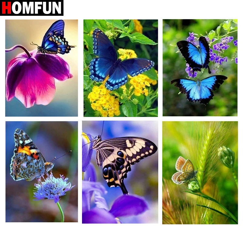 

HOMFUN Full Square/Round Drill 5D DIY Diamond Painting "Flower butterfly" 3D Diamond Embroidery Cross Stitch Home Decor Gift