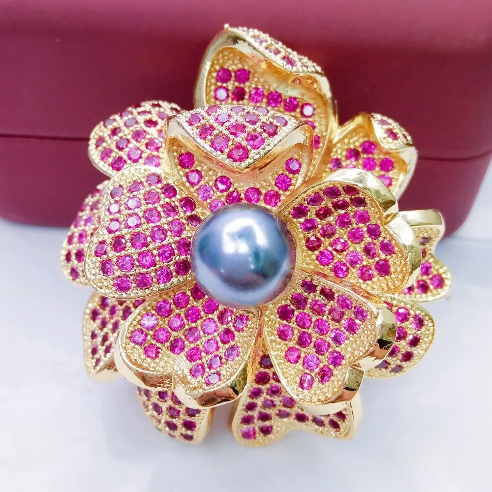 

Fashion Flower Pin Brooch Women Large Brooches Colored Imitation Pearl Red Stone Joyeria Wedding Brooch Pin Jewelry Accessorises