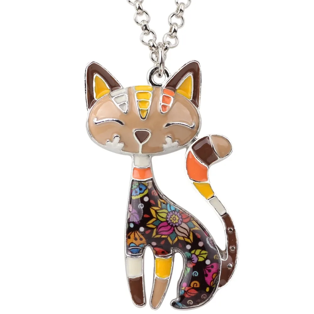 Bonsny Statement Maxi Enamel Cat Necklaces Jewelry  Pendants Choker Chain Collar Pendant 2018 New For Women Bijoux Accessories