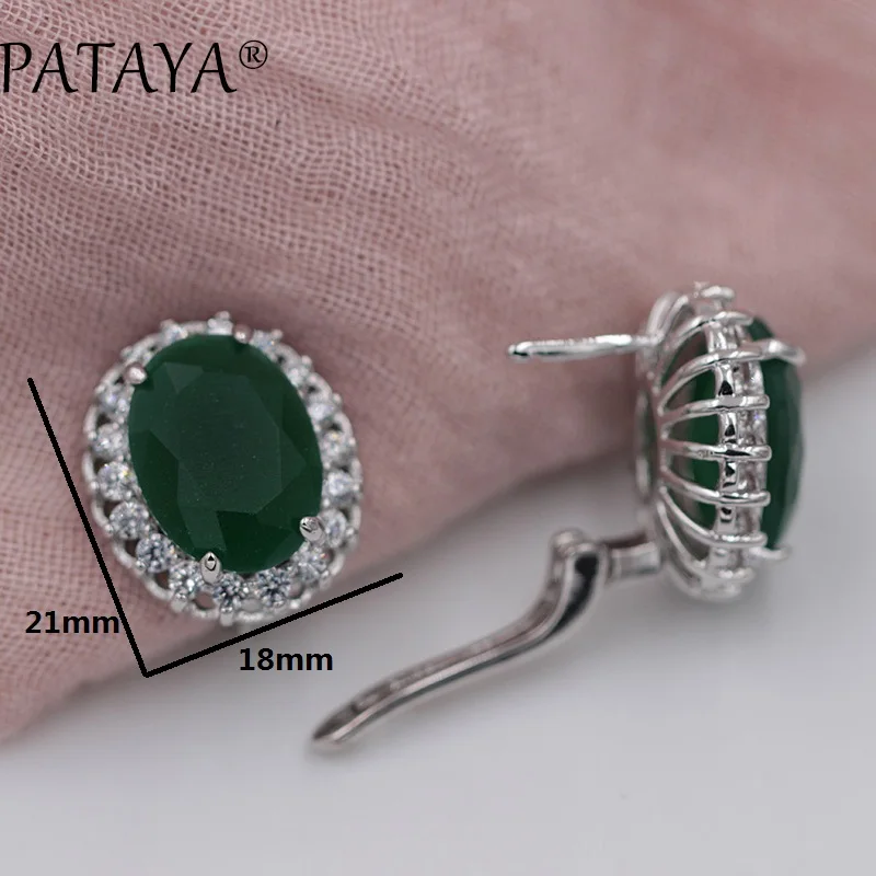 PATAYA New Arrivals Women Wedding Party Luxury Romantic Jewelry Set Accessories Oval Green Natural Zirconia Earrings Ring Sets