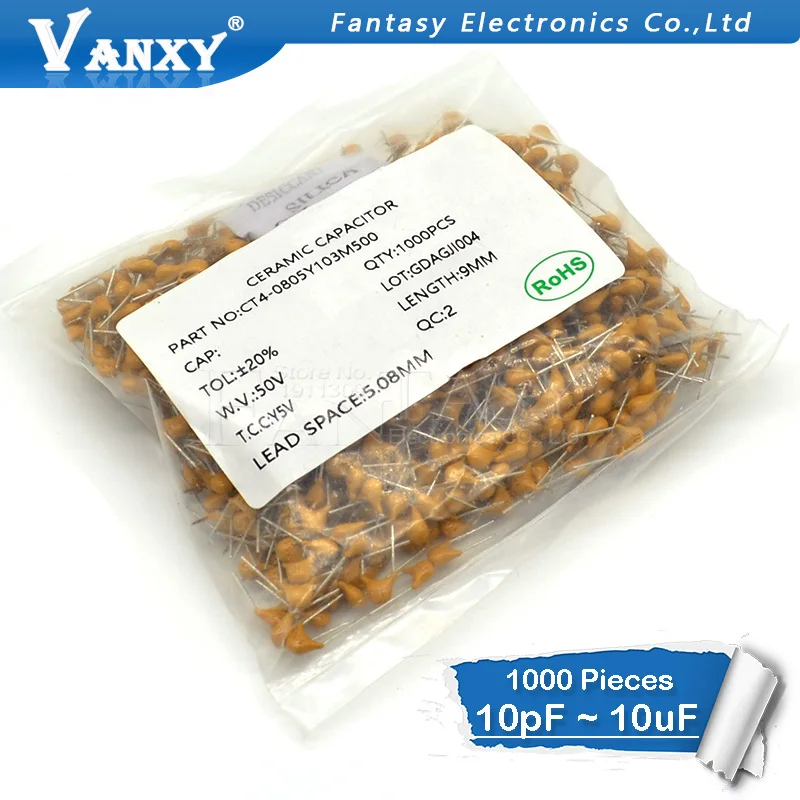 1000Pcs 50V monolithic ceramic capacitor 10PF~ 10UF 22PF 47NF 220NF 1NF 1UF 4.7UF 100NF 330NF 0.1UF 102 104 105 106 103 473 334