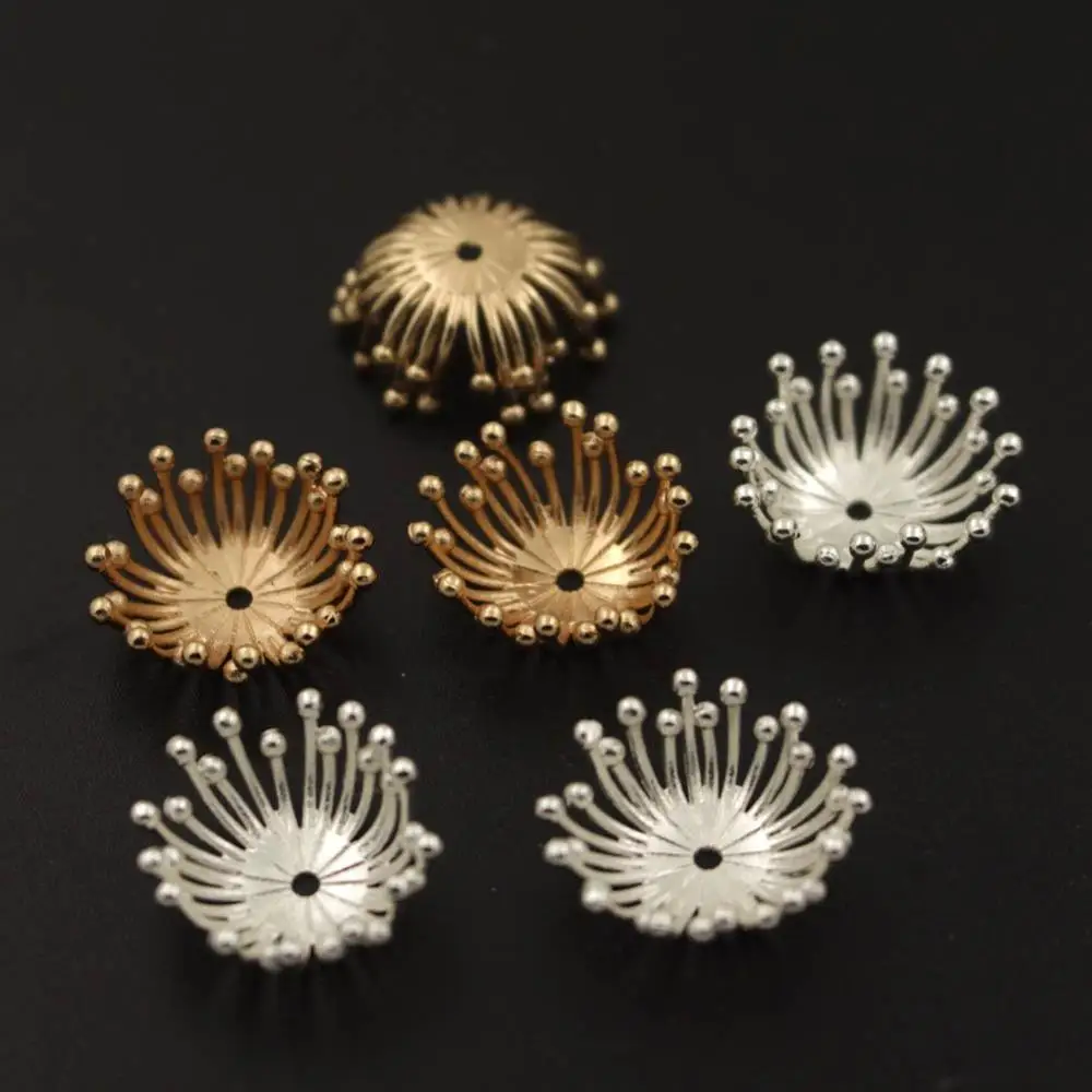 

20pcs 22mm 18mm Brass Stamping Filigree Pistils Stamens Flower Ball Pins Bead Big hole Caps DIY Charms for Jewelry Making