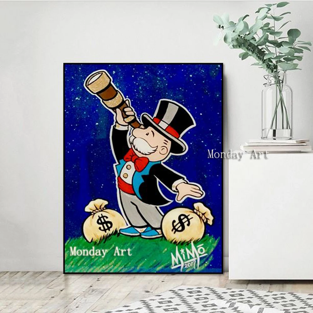 

Free shipping pop art hand painted alec monopoly graffiti oil paintings picture cartoon oil painting canvas welding decoration