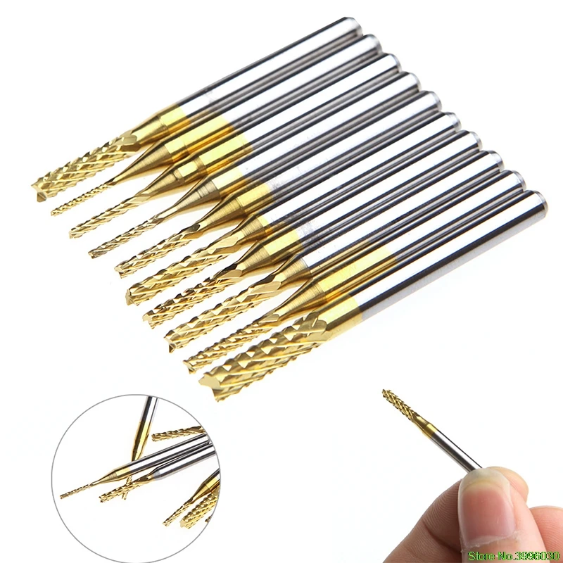 10Pcs 1/8'' 0.8-3.175mm PCB Drill Bit Engraving Cutter Rotary CNC End Mill Set