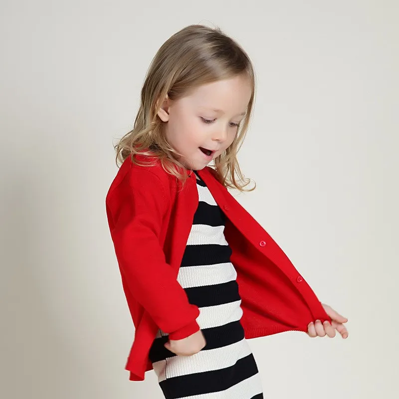 Lovely Girl's Black Full Sleeves Sweater Kids Cotton Candy Color Knit Cardigan Sweaters Children Autumn Casual Coat Tops 1-7Y