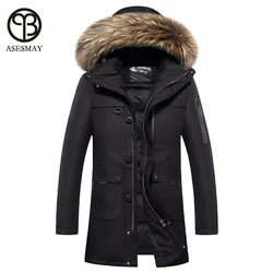 2021 New Luxury Brand Men Goose Down Jacket Coat Fur Hood Thickening Coats Army Green Military Russian Casual Parkas