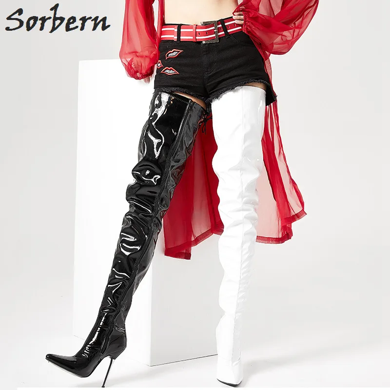 

Sorbern Black White Women Shoes Size 43 Boots Ladies Stilettos Metal High Heels For Girls Supreme Shoes Runway 2018 Shoes