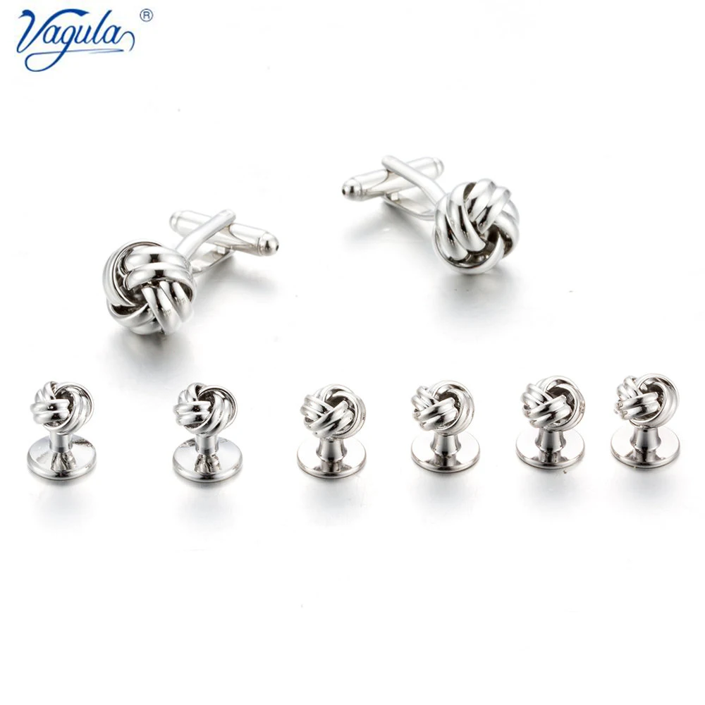 VAGULA Cufflinks Studs in 8PCS Set Luxury Gemelos Silver-color Knot Tuxedo Collar Stud Set Bonito Gemelos 536