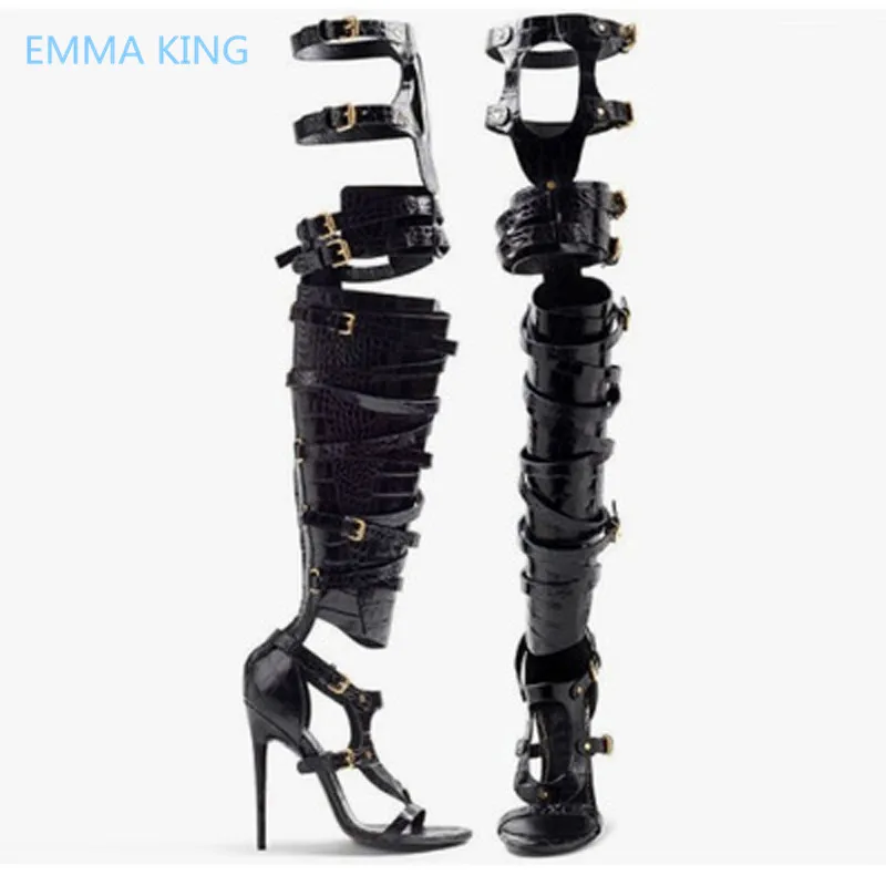 Sexy Summer Women Over Knee Gladiator Sandals Boots Open Toe Punk Style Sexy High Heels Ladies Gothic Shoes Woman Sandals Boots