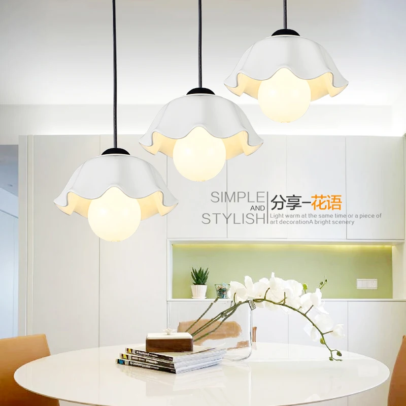 Three simple modern dining table bar living room chandelier ceramic balcony single head dining room restaurant hanging lamps